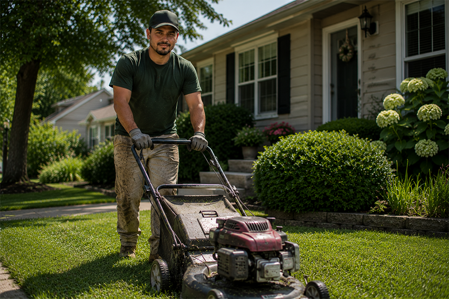 Professional lawn mowing service for residential suburban homes